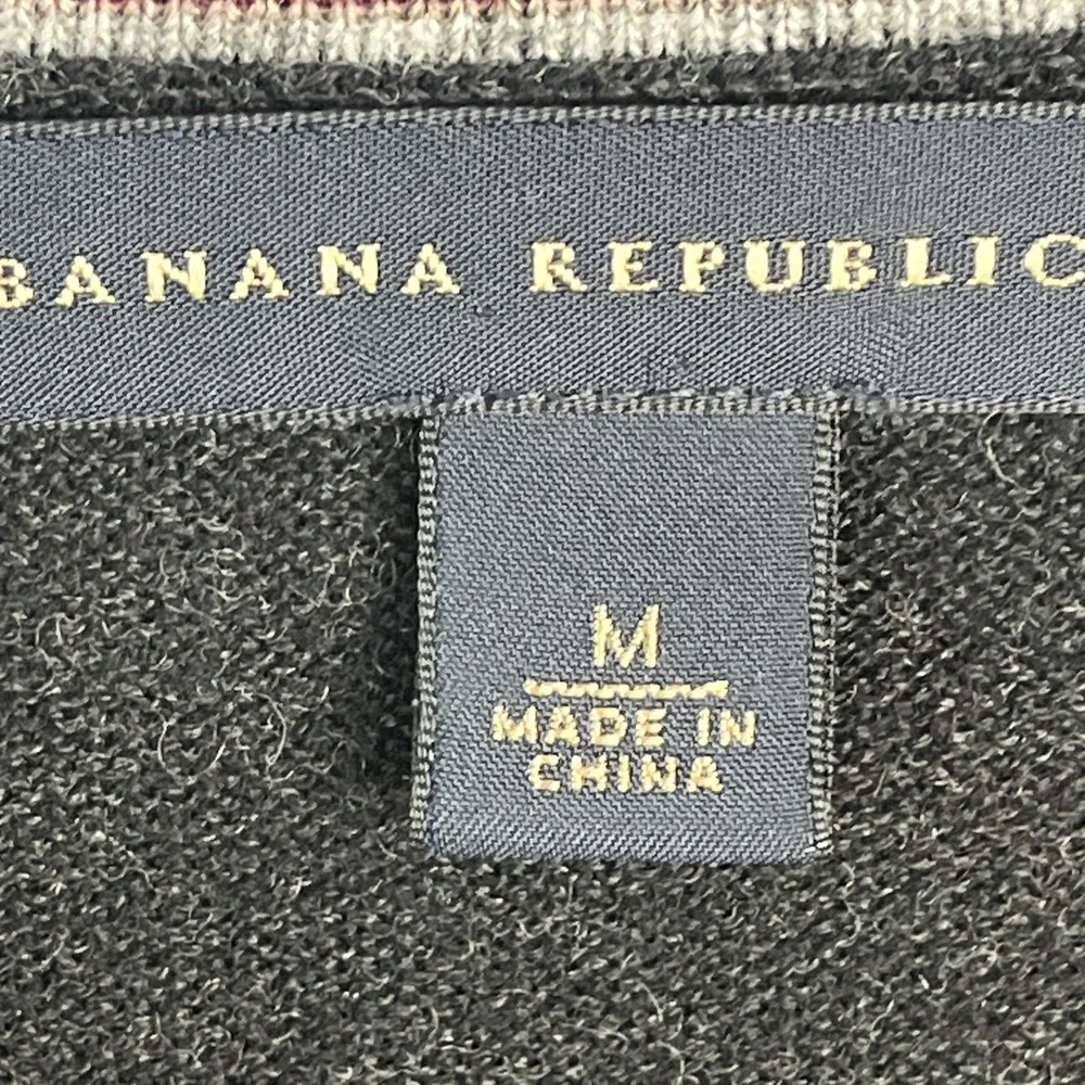 Banana Republic Sweater Black Argyle Diamond‎ 100% Merino Wool V Neck Preppy M